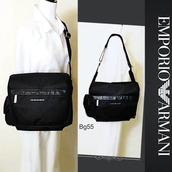 Emporio Armani Mens Messenger Bag Large Black Nylon Leather Shoulder Cro… - Picture 1 of 15